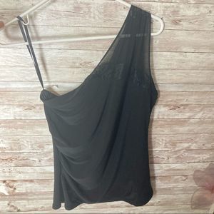 White House Black Market One Shoulder Black Tank Blouse Size Medium